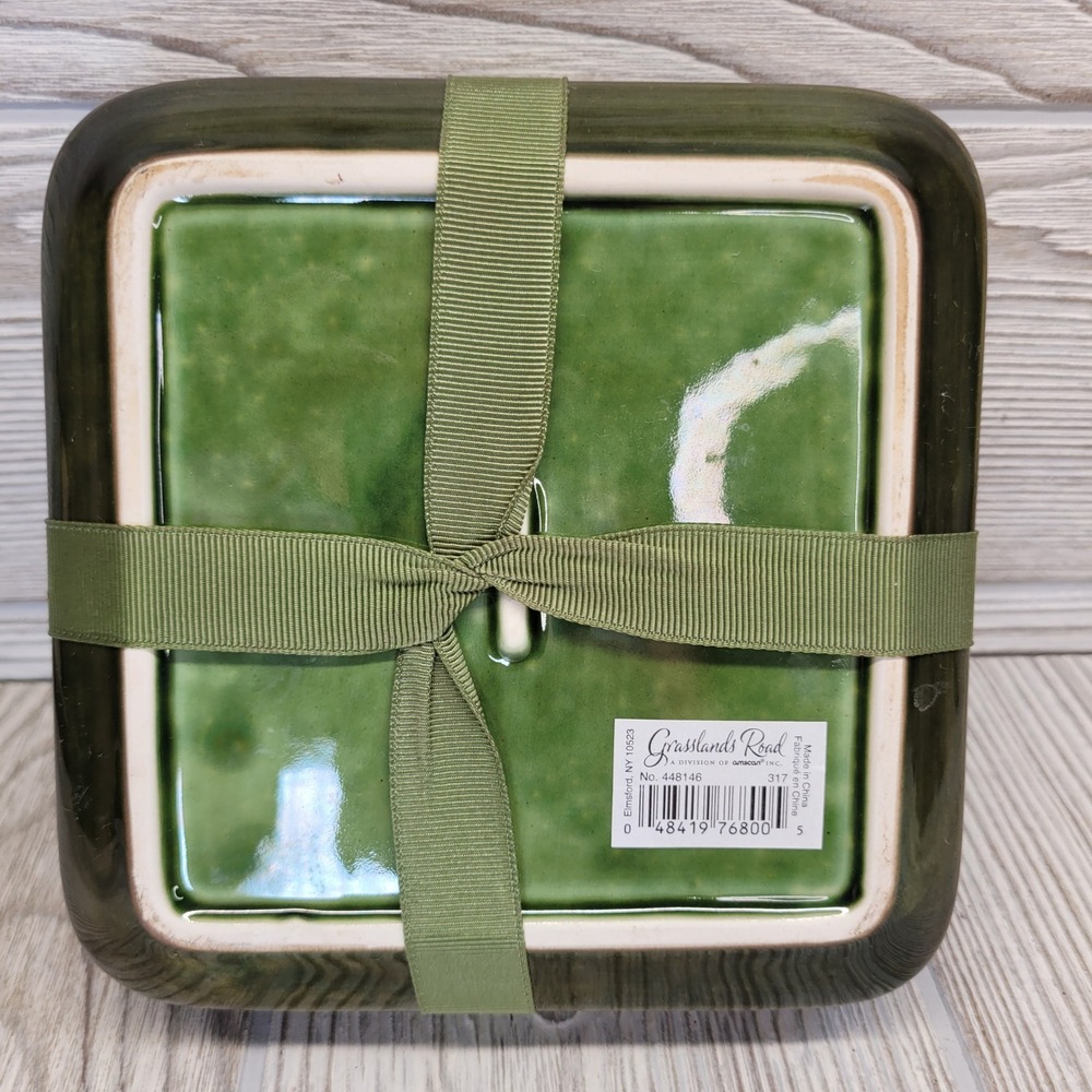 Grasslands Road Just A Taste 4 Appetizer Cheese Plate Set Square Green 6 in - Picture 5 of 6